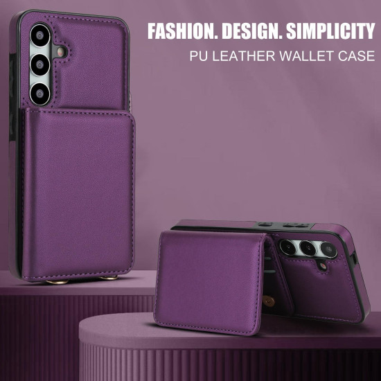 For Samsung Galaxy S24+ 5G Crossbody Dual-buckle Wallet RFID Back Leather Phone Case(Dark Purple)