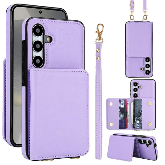 For Samsung Galaxy S24+ 5G Crossbody Dual-buckle Wallet RFID Back Leather Phone Case(Light Purple)