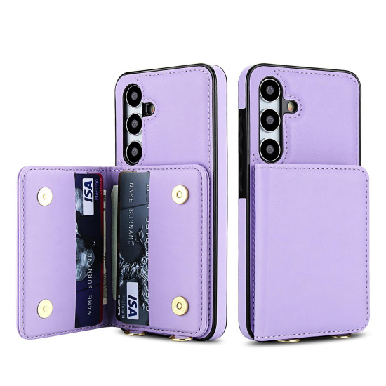 For Samsung Galaxy S24+ 5G Crossbody Dual-buckle Wallet RFID Back Leather Phone Case(Light Purple)