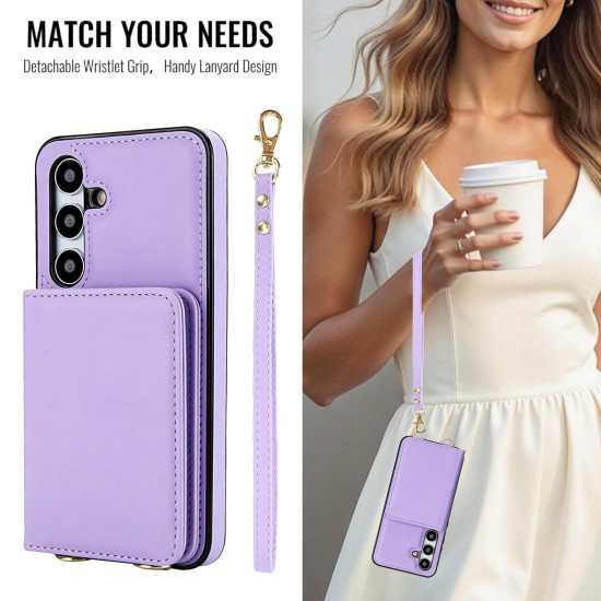 For Samsung Galaxy S24+ 5G Crossbody Dual-buckle Wallet RFID Back Leather Phone Case(Light Purple)