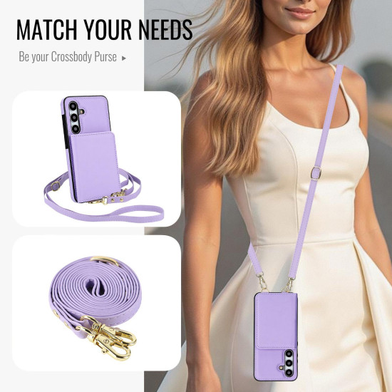 For Samsung Galaxy S24+ 5G Crossbody Dual-buckle Wallet RFID Back Leather Phone Case(Light Purple)