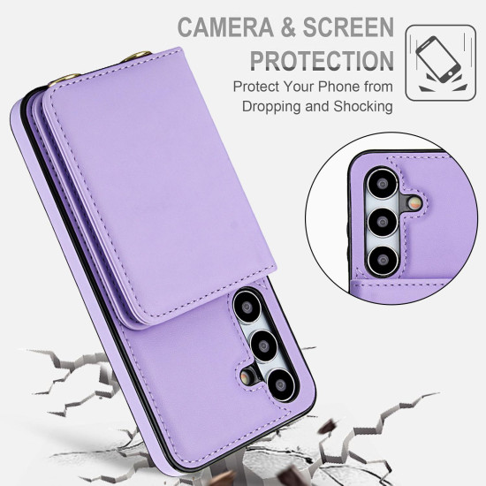 For Samsung Galaxy S24+ 5G Crossbody Dual-buckle Wallet RFID Back Leather Phone Case(Light Purple)