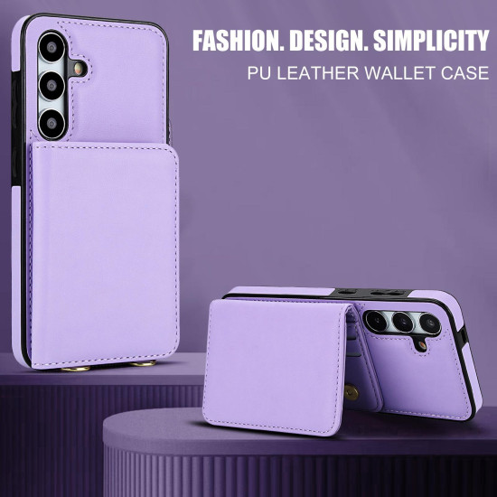 For Samsung Galaxy S24+ 5G Crossbody Dual-buckle Wallet RFID Back Leather Phone Case(Light Purple)