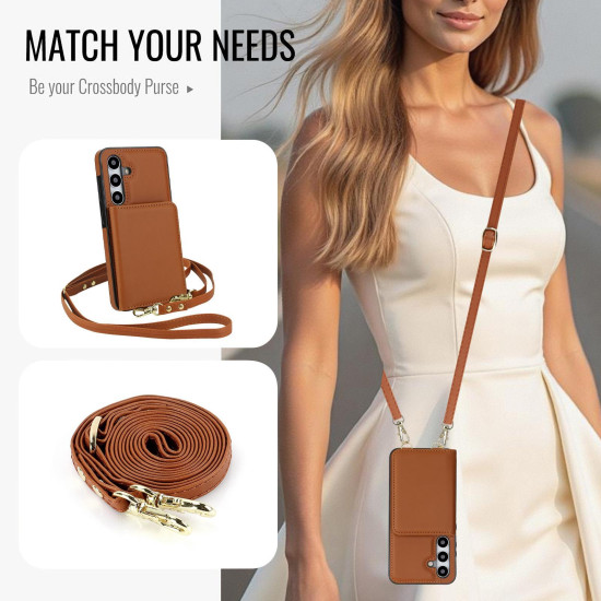 For Samsung Galaxy S24+ 5G Crossbody Dual-buckle Wallet RFID Back Leather Phone Case(Brown)