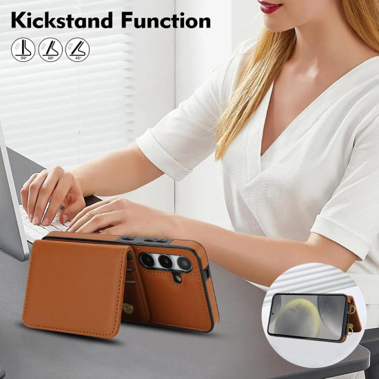 For Samsung Galaxy S24+ 5G Crossbody Dual-buckle Wallet RFID Back Leather Phone Case(Brown)