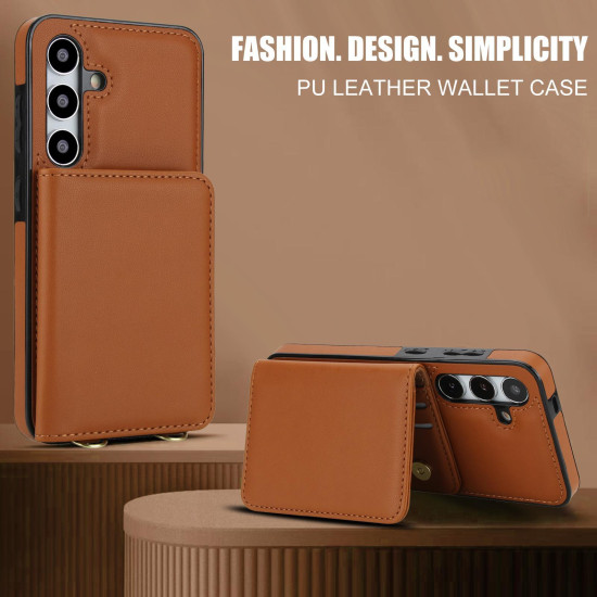 For Samsung Galaxy S24+ 5G Crossbody Dual-buckle Wallet RFID Back Leather Phone Case(Brown)