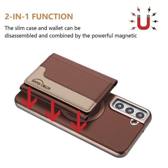For Samsung Galaxy S24+ 5G Colour Matching Horizontal Magnetic Card Bag RFID MagSafe Phone Case(Brown)