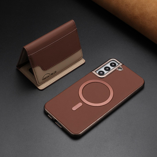 For Samsung Galaxy S24+ 5G Colour Matching Horizontal Magnetic Card Bag RFID MagSafe Phone Case(Brown)