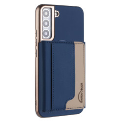 For Samsung Galaxy S24+ 5G Colour Matching Horizontal Magnetic Card Bag RFID MagSafe Phone Case(Dark Blue)