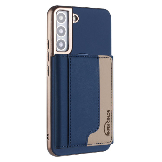 For Samsung Galaxy S24+ 5G Colour Matching Horizontal Magnetic Card Bag RFID MagSafe Phone Case(Dark Blue)