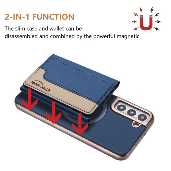 For Samsung Galaxy S24+ 5G Colour Matching Horizontal Magnetic Card Bag RFID MagSafe Phone Case(Dark Blue)