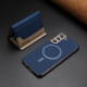 For Samsung Galaxy S24+ 5G Colour Matching Horizontal Magnetic Card Bag RFID MagSafe Phone Case(Dark Blue)