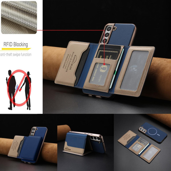 For Samsung Galaxy S24+ 5G Colour Matching Horizontal Magnetic Card Bag RFID MagSafe Phone Case(Dark Blue)