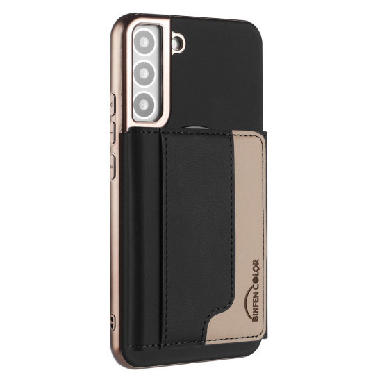 For Samsung Galaxy S24+ 5G Colour Matching Horizontal Magnetic Card Bag RFID MagSafe Phone Case(Black)