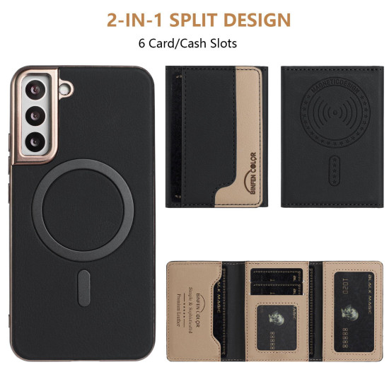 For Samsung Galaxy S24+ 5G Colour Matching Horizontal Magnetic Card Bag RFID MagSafe Phone Case(Black)