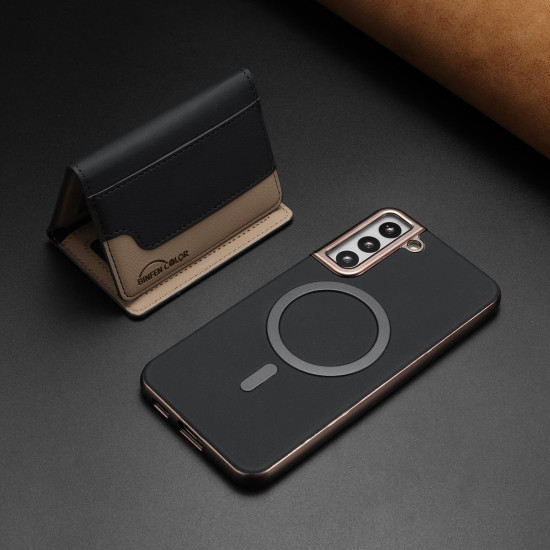 For Samsung Galaxy S24+ 5G Colour Matching Horizontal Magnetic Card Bag RFID MagSafe Phone Case(Black)