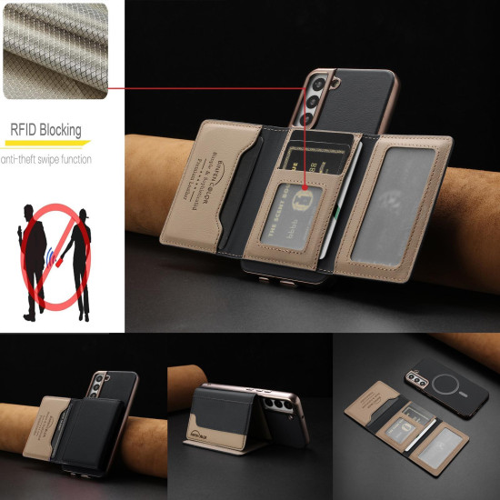 For Samsung Galaxy S24+ 5G Colour Matching Horizontal Magnetic Card Bag RFID MagSafe Phone Case(Black)