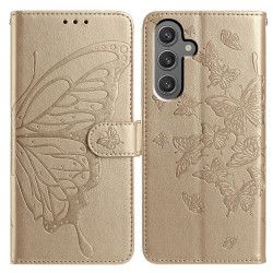 For Samsung Galaxy S24+ 5G Butterfly Flutter Pattern Embossed Leather Phone Case(Gold)