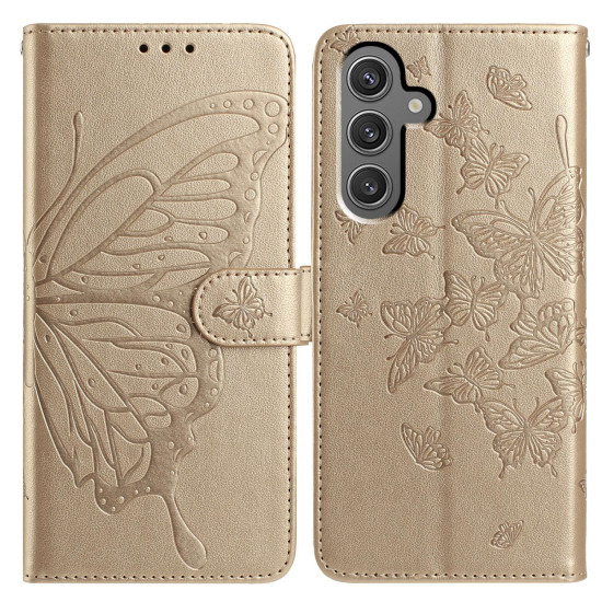 For Samsung Galaxy S24+ 5G Butterfly Flutter Pattern Embossed Leather Phone Case(Gold)