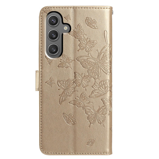 For Samsung Galaxy S24+ 5G Butterfly Flutter Pattern Embossed Leather Phone Case(Gold)