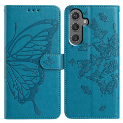 For Samsung Galaxy S24+ 5G Butterfly Flutter Pattern Embossed Leather Phone Case(Blue)