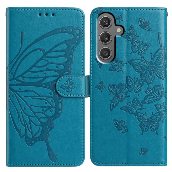 For Samsung Galaxy S24+ 5G Butterfly Flutter Pattern Embossed Leather Phone Case(Blue)