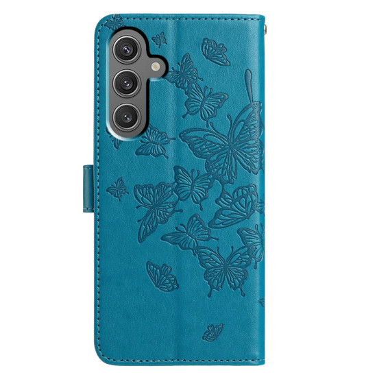 For Samsung Galaxy S24+ 5G Butterfly Flutter Pattern Embossed Leather Phone Case(Blue)