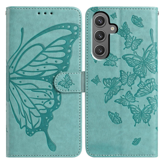 For Samsung Galaxy S24+ 5G Butterfly Flutter Pattern Embossed Leather Phone Case(Green)