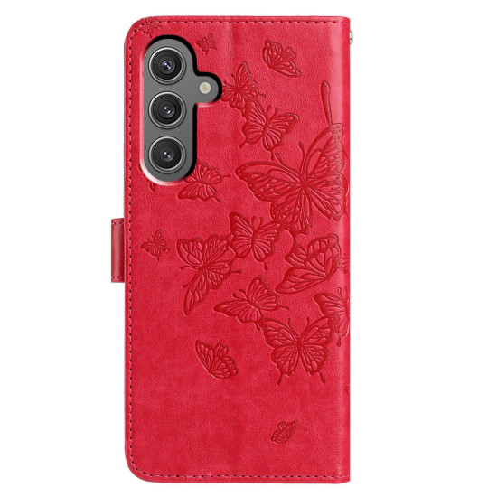 For Samsung Galaxy S24+ 5G Butterfly Flutter Pattern Embossed Leather Phone Case(Red)