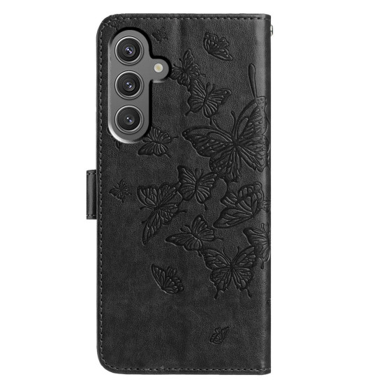 For Samsung Galaxy S24+ 5G Butterfly Flutter Pattern Embossed Leather Phone Case(Black)