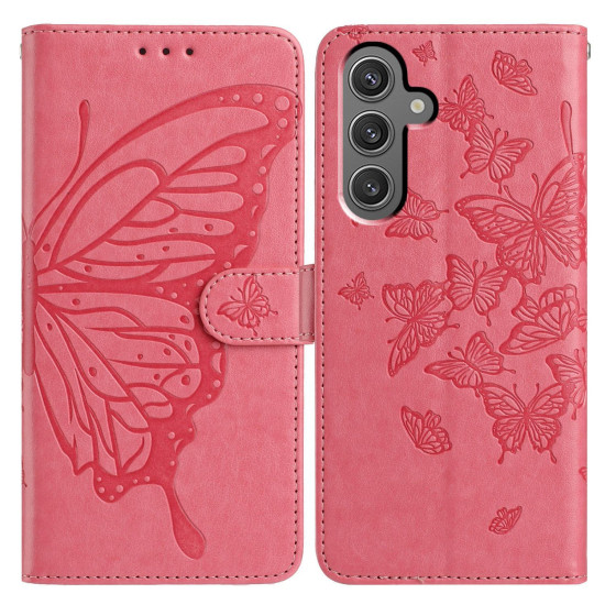For Samsung Galaxy S24+ 5G Butterfly Flutter Pattern Embossed Leather Phone Case(Rose Red)