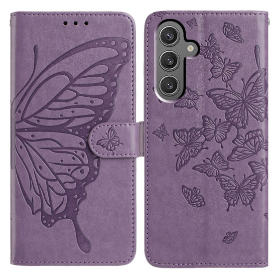 For Samsung Galaxy S24+ 5G Butterfly Flutter Pattern Embossed Leather Phone Case(Purple)
