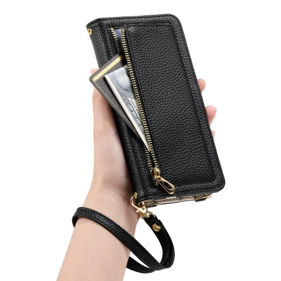 For Samsung Galaxy S24+ 5G ESEBLE E11 Colorful Litchi Pattern Zipper Wallet Leather Phone Case(Black)