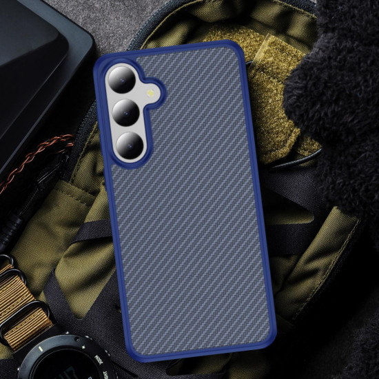 For Samsung Galaxy S24+ 5G Carbon Fiber Texture Skin-feel Acrylic TPU Phone Case(Blue)