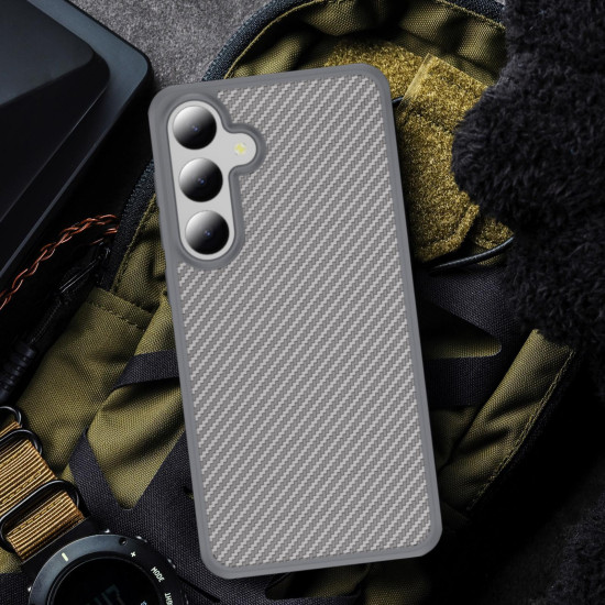 For Samsung Galaxy S24+ 5G Carbon Fiber Texture Skin-feel Acrylic TPU Phone Case(Grey)