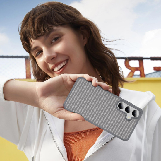 For Samsung Galaxy S24+ 5G Carbon Fiber Texture Skin-feel Acrylic TPU Phone Case(Grey)