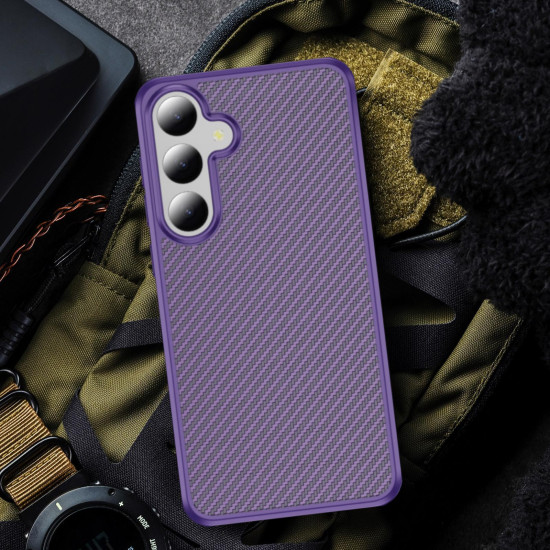 For Samsung Galaxy S24+ 5G Carbon Fiber Texture Skin-feel Acrylic TPU Phone Case(Purple)
