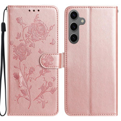 For Samsung Galaxy S24+ 5G Rose Flower Embossing Pattern Leather Phone Case(Rose Gold)