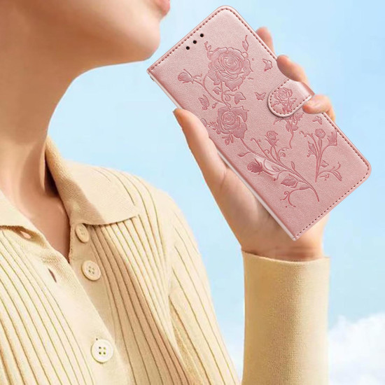 For Samsung Galaxy S24+ 5G Rose Flower Embossing Pattern Leather Phone Case(Rose Gold)