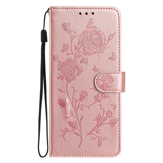 For Samsung Galaxy S24+ 5G Rose Flower Embossing Pattern Leather Phone Case(Rose Gold)