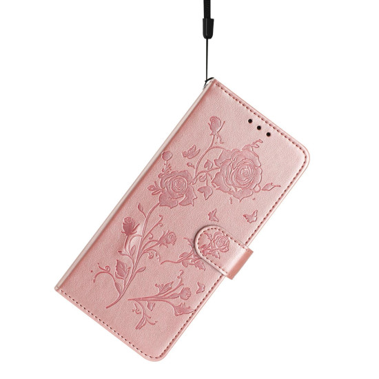 For Samsung Galaxy S24+ 5G Rose Flower Embossing Pattern Leather Phone Case(Rose Gold)
