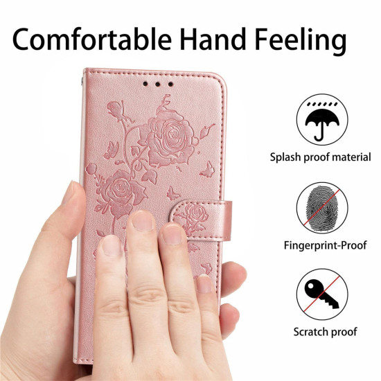 For Samsung Galaxy S24+ 5G Rose Flower Embossing Pattern Leather Phone Case(Rose Gold)