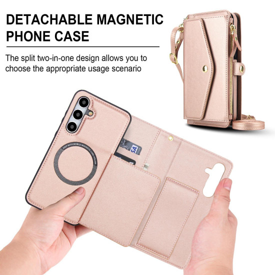 For Samsung Galaxy S24+ 5G Multifunctional Wallet Detachable Leather Phone Case with Lanyard(Rose Gold)