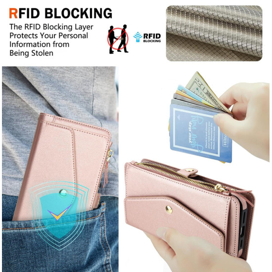 For Samsung Galaxy S24+ 5G Multifunctional Wallet Detachable Leather Phone Case with Lanyard(Rose Gold)