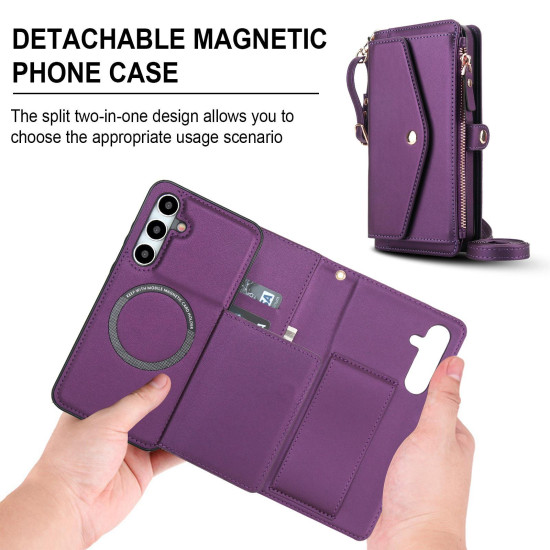 For Samsung Galaxy S24+ 5G Multifunctional Wallet Detachable Leather Phone Case with Lanyard(Dark Purple)