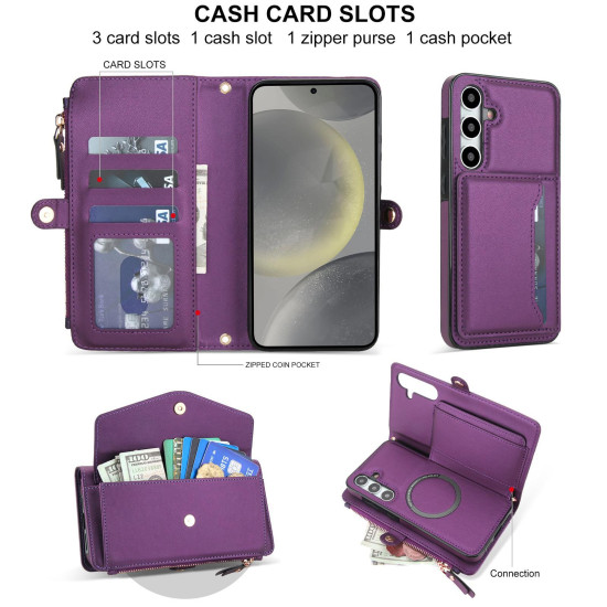 For Samsung Galaxy S24+ 5G Multifunctional Wallet Detachable Leather Phone Case with Lanyard(Dark Purple)