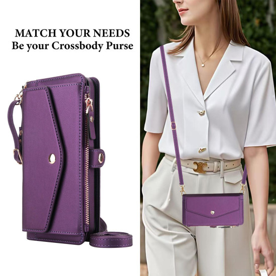 For Samsung Galaxy S24+ 5G Multifunctional Wallet Detachable Leather Phone Case with Lanyard(Dark Purple)