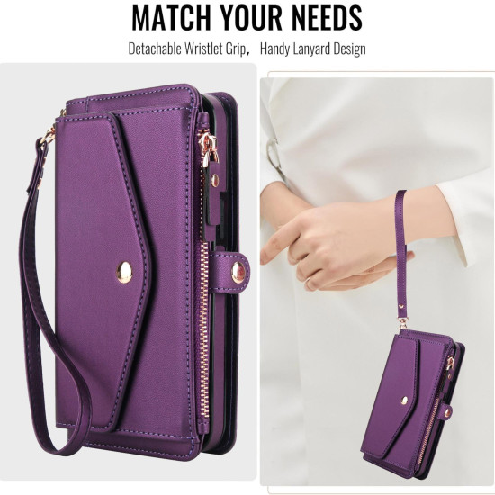 For Samsung Galaxy S24+ 5G Multifunctional Wallet Detachable Leather Phone Case with Lanyard(Dark Purple)