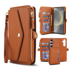 For Samsung Galaxy S24+ 5G Multifunctional Wallet Detachable Leather Phone Case with Lanyard(Brown)