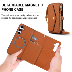For Samsung Galaxy S24+ 5G Multifunctional Wallet Detachable Leather Phone Case with Lanyard(Brown)